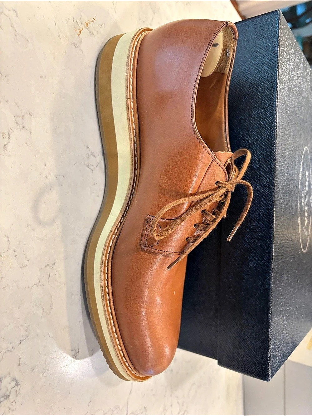 Prada Calzature Uomo Leather Lace-Up Oxfords in Brown EU 39.5 Like New